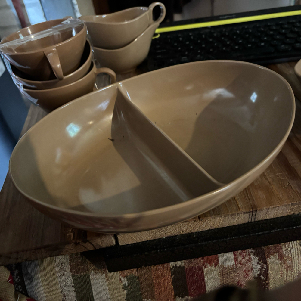 vintage Mid-Century Modern melamine divided serving bowl